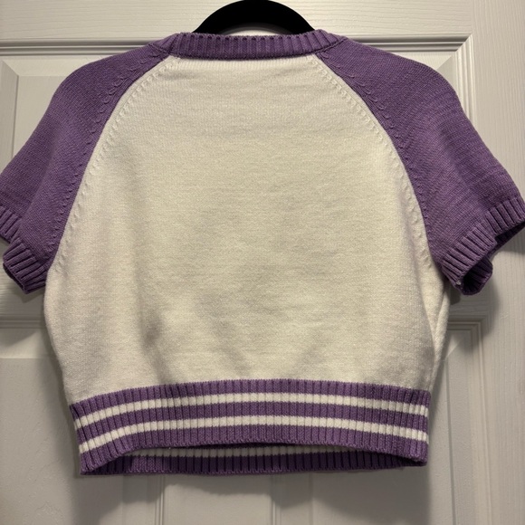 ROMWE Purple and White Care Bear Pullover Cropped Shortsleeved Sweater - Picture 4 of 6